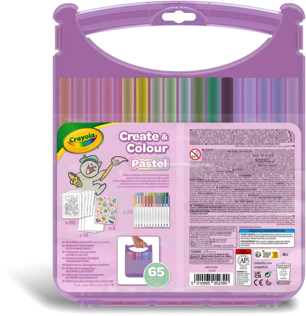 CRAYOLA Mini Washable Create & Colour Pastel Marker Pen Case 65pcs - TOYBOX Toy Shop