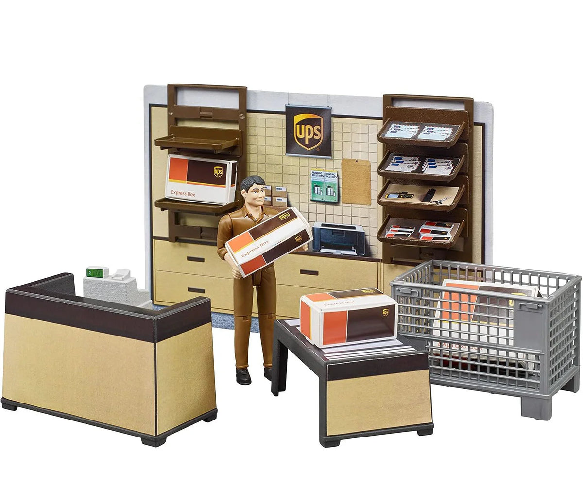 Bruder 62250 - Bworld UPS Paketshop Mit Tresen, Kasse