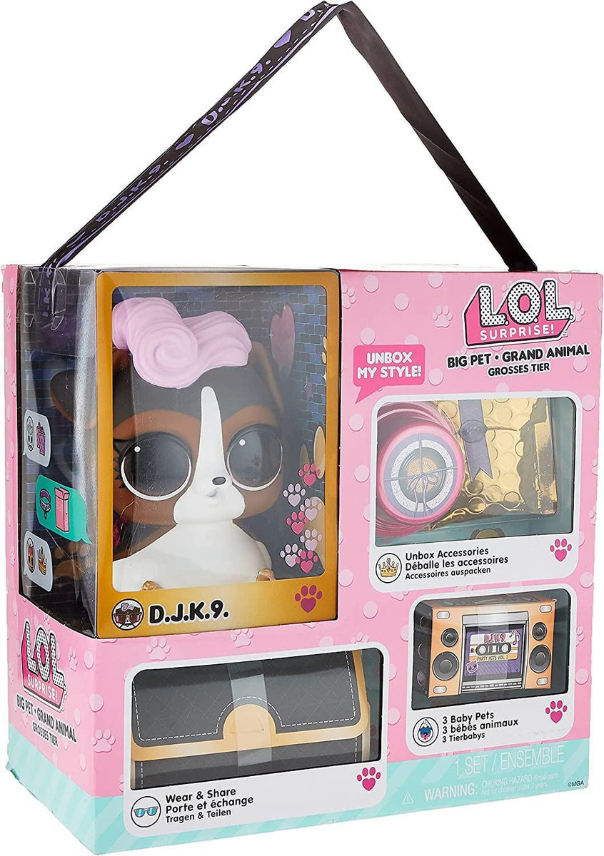 L.O.L. Surprise! Big Pet DJ K9 – Poupée Avec 15 Surprises, Accessoires à Partager, 2 Bébés Animaux, Sac à Dos/tirelire