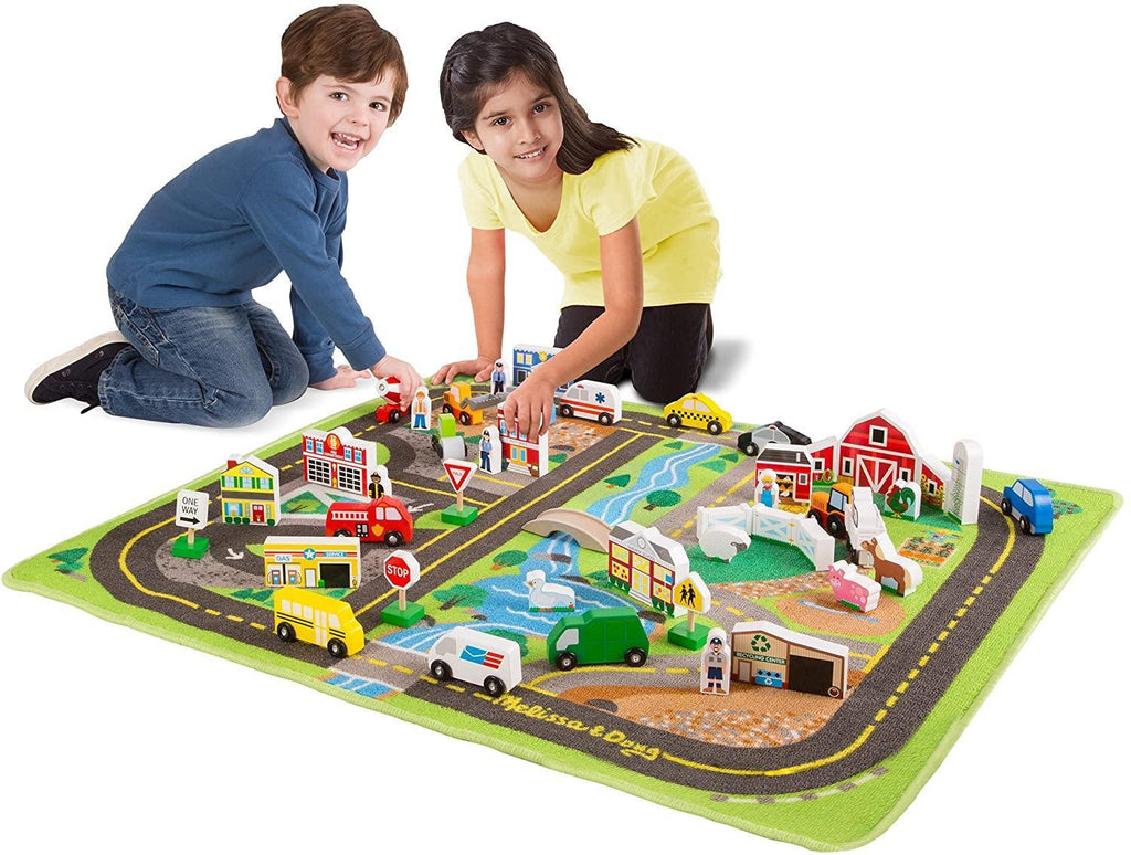 Melissa & Doug 15195 Deluxe Activity Road Rug Play Set with 49 Wooden Vehicles - TOYBOX Toy Shop