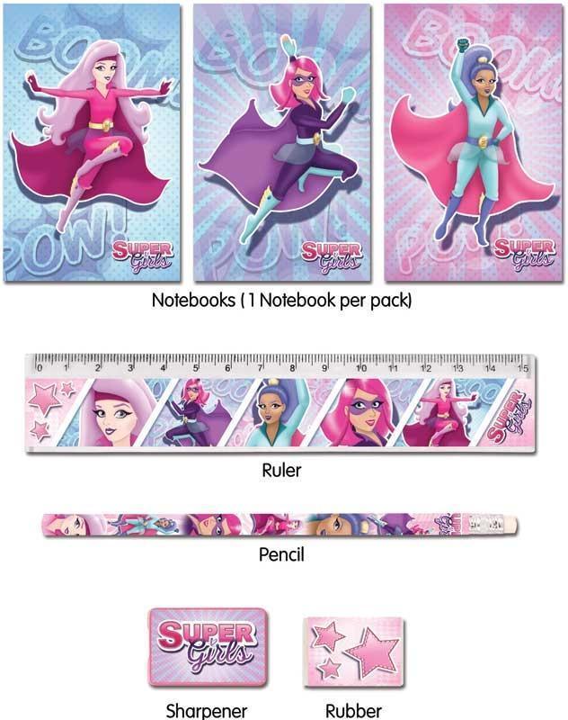 5 Piece Stationery Set Pink Super Girls - TOYBOX Toy Shop