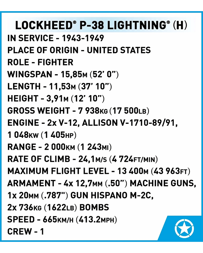 COBI Lockheed P-38h Lightning Aircraft