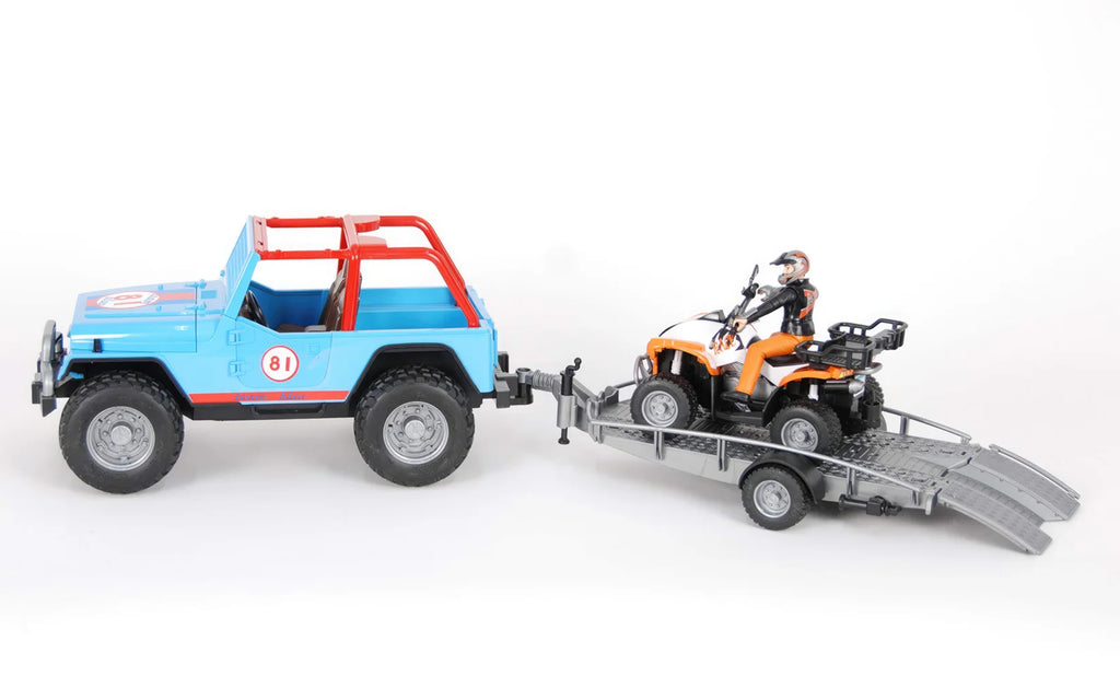 BRUDER Jeep Cross Country Racer Blue, Driver, Trailer and Quad Bike - TOYBOX Toy Shop