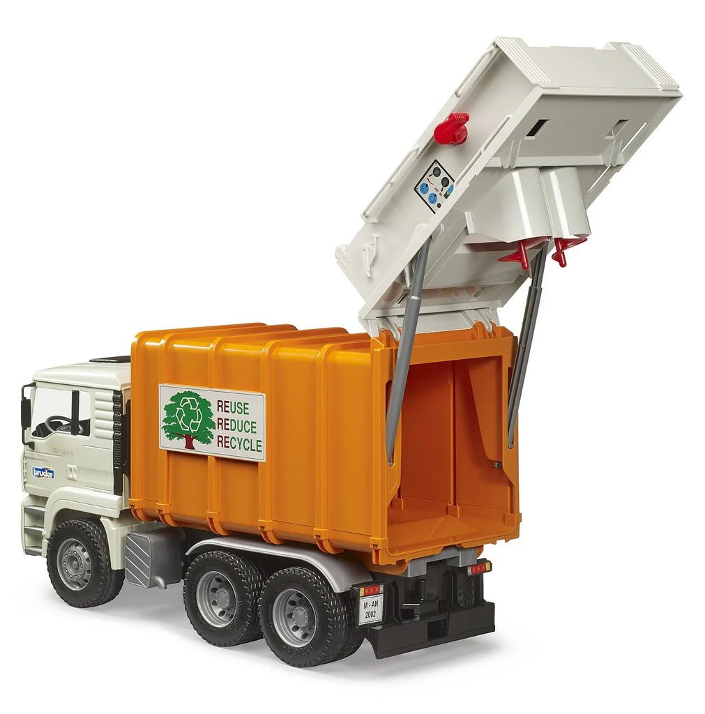 BRUDER MAN TGA Rear Loading Garbage Truck (orange) - TOYBOX Toy Shop