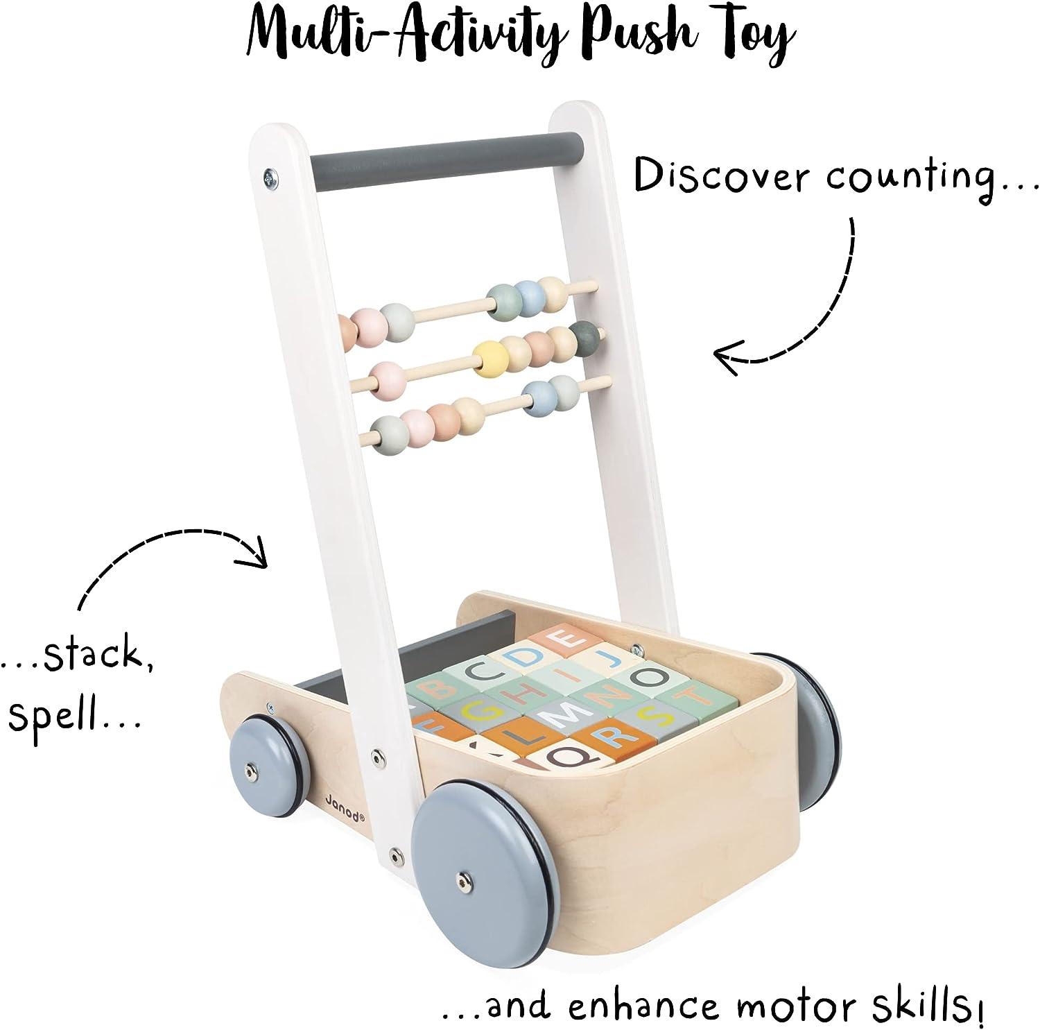 Janod Sweet Cocoon Wooden ABC Block Cart TOYBOX