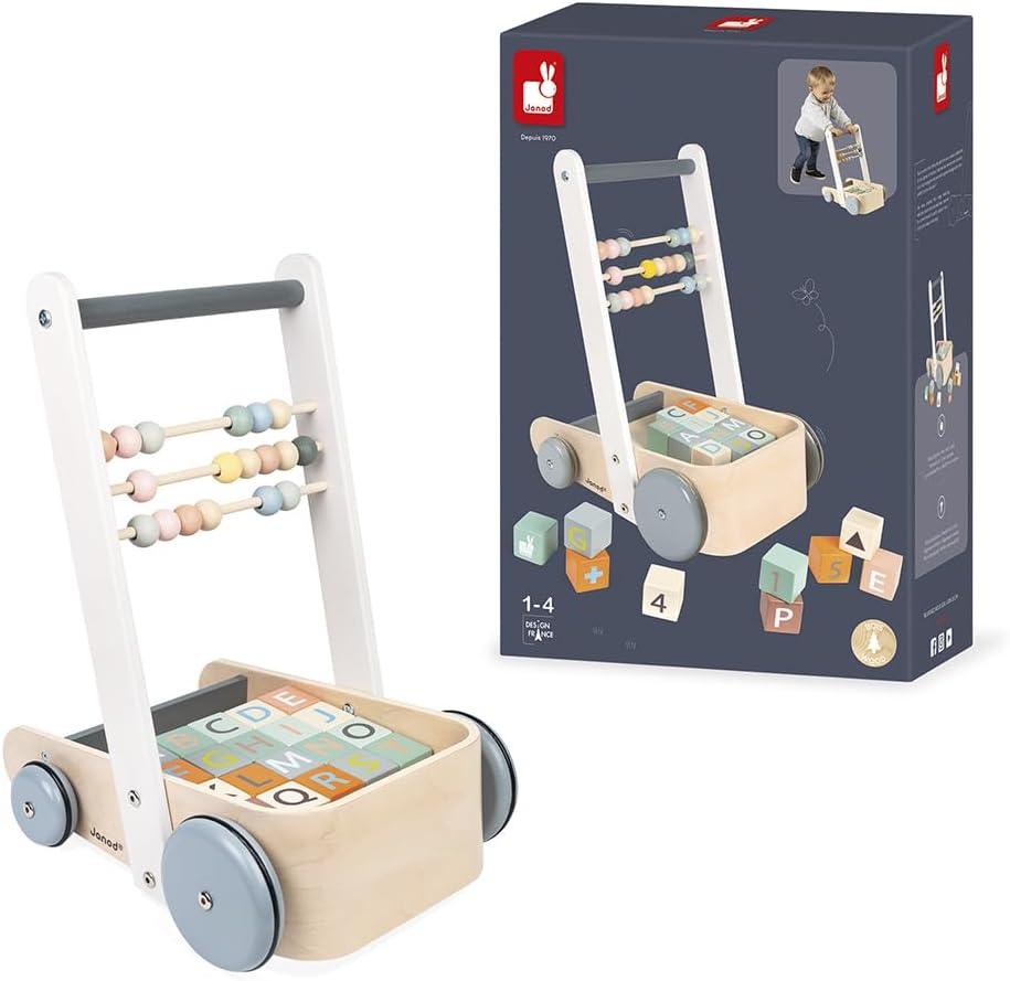 Janod Sweet Cocoon Wooden ABC Block Cart - TOYBOX Toy Shop