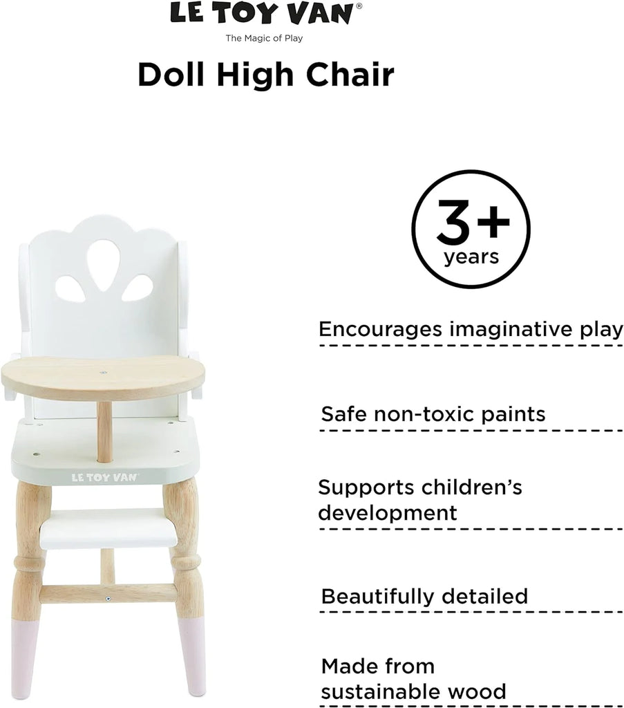 Le Toy Van TV601 Educational Wooden Toy Role Play Beautiful Doll High Chair - TOYBOX Toy Shop