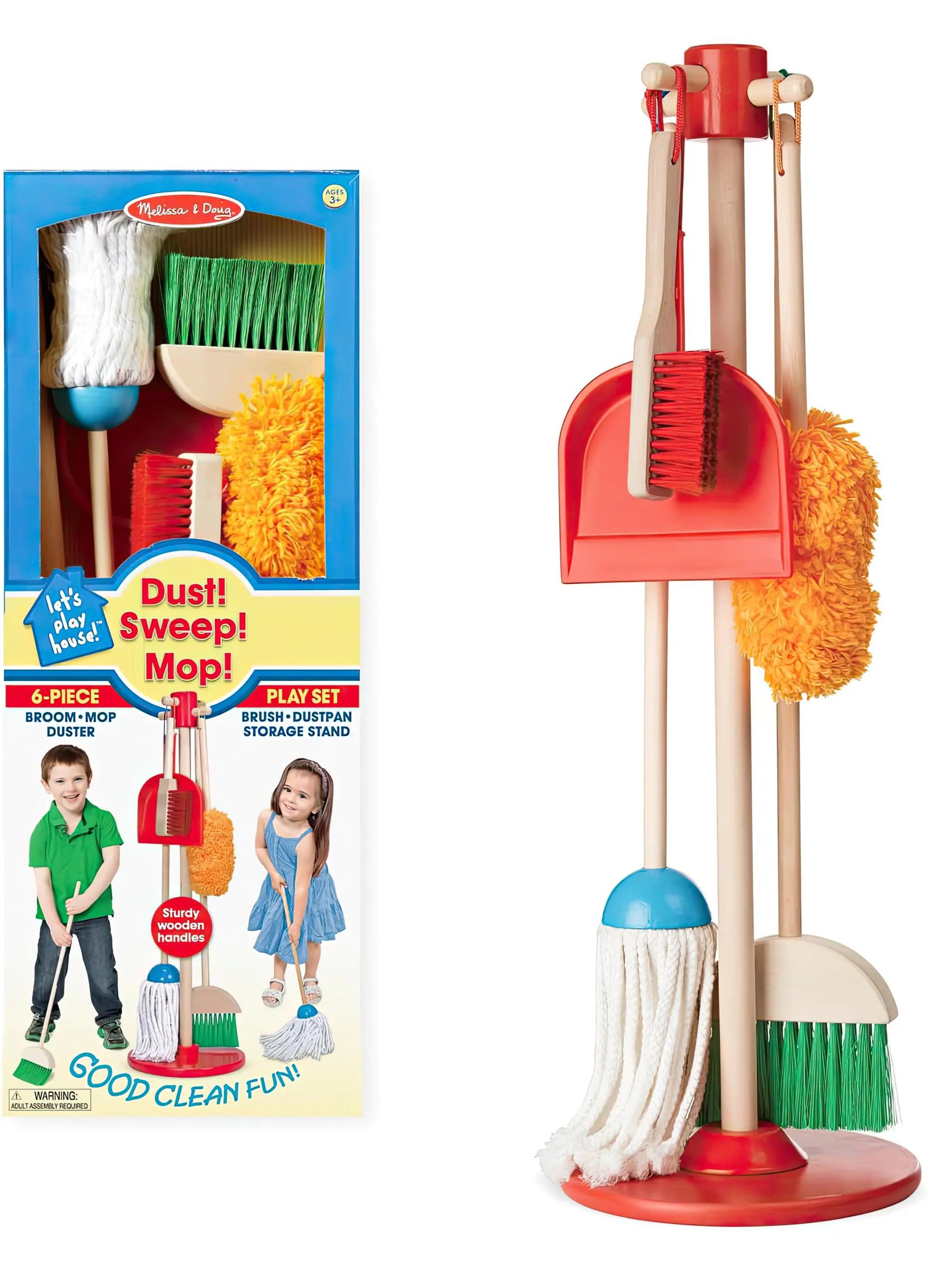 Melissa & Doug Let's Play House Dust! Sweep! Mop! 6 Piece Pretend Play Set  - Toddler Toy Cleaning Set, Pretend Home Cleaning Play Set, Kids Broom And