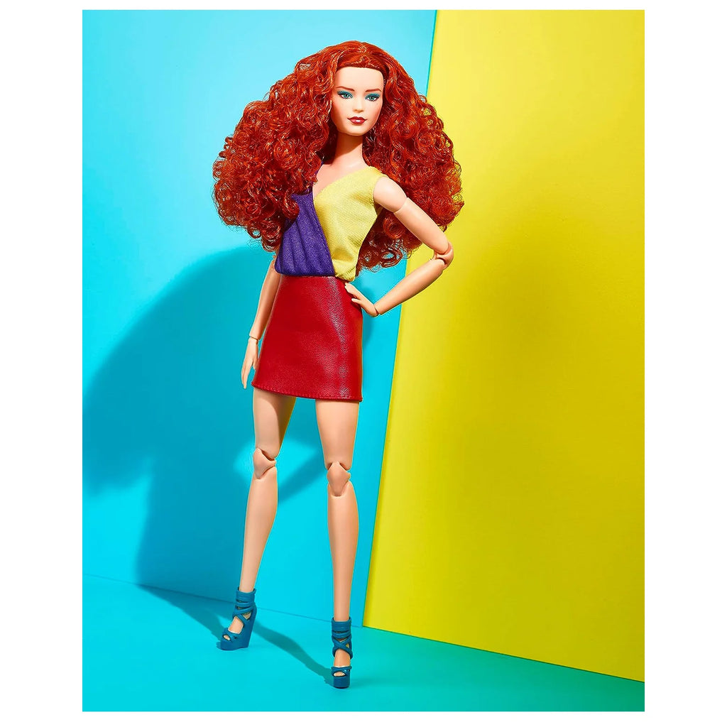 Barbie Signature Looks Doll, Curly Red Hair, Color Block Outfit With Miniskirt - TOYBOX Toy Shop