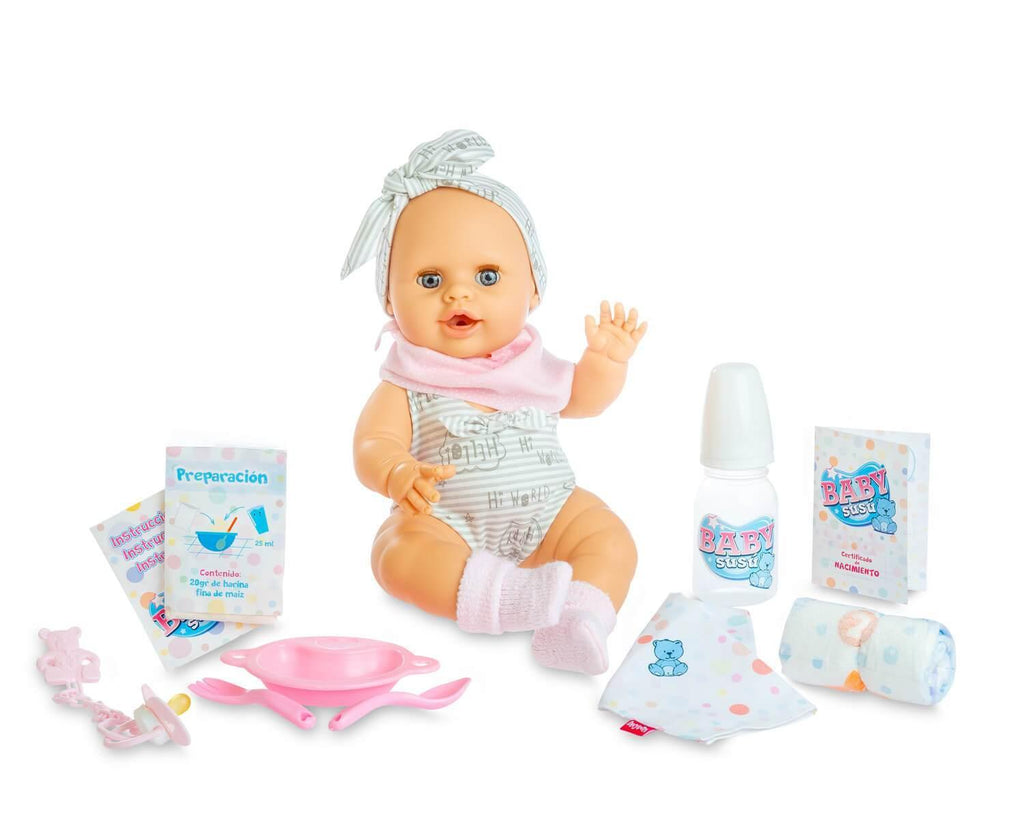 Berjuan Baby Susu Interactive Doll 38cm - Soft Grey - TOYBOX