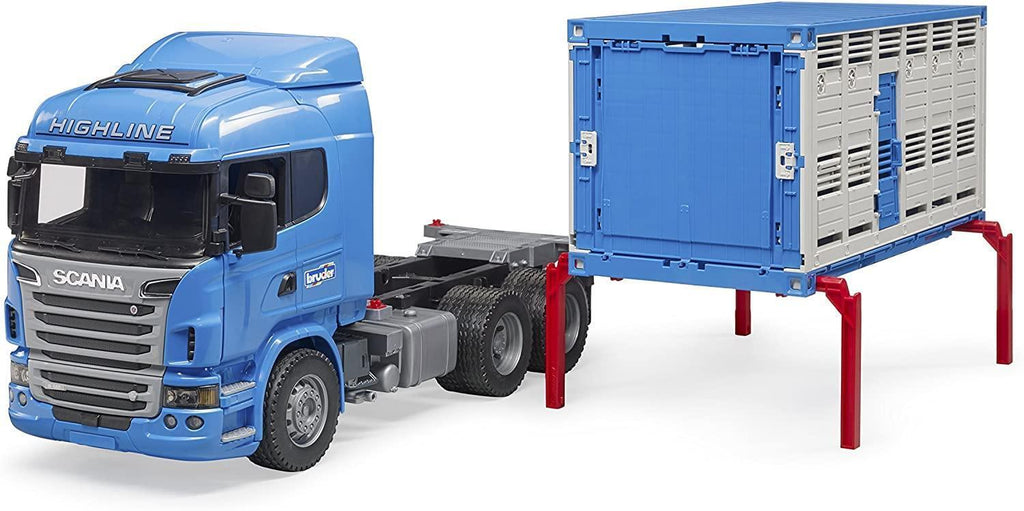 BRUDER 03549 BWorld Scania R-Series Livestock Transporter With One Cow - TOYBOX Toy Shop