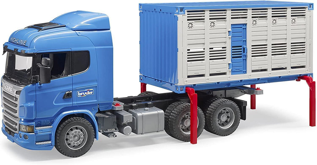 BRUDER 03549 BWorld Scania R-Series Livestock Transporter With One Cow - TOYBOX Toy Shop