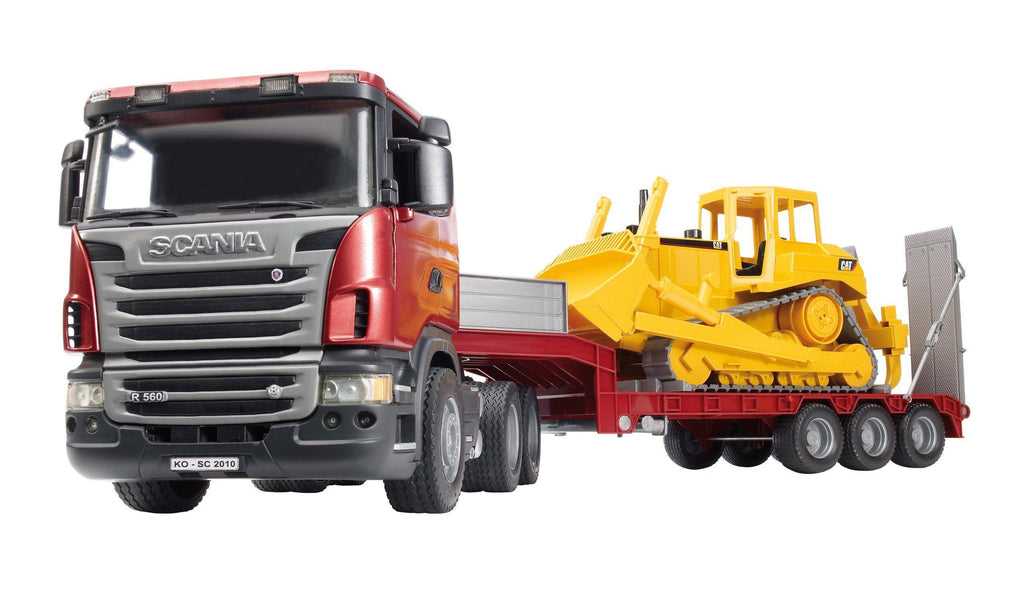 BRUDER 03555 Scania R-Series Low Loader Truck With Cat Bulldozer - TOYBOX Toy Shop