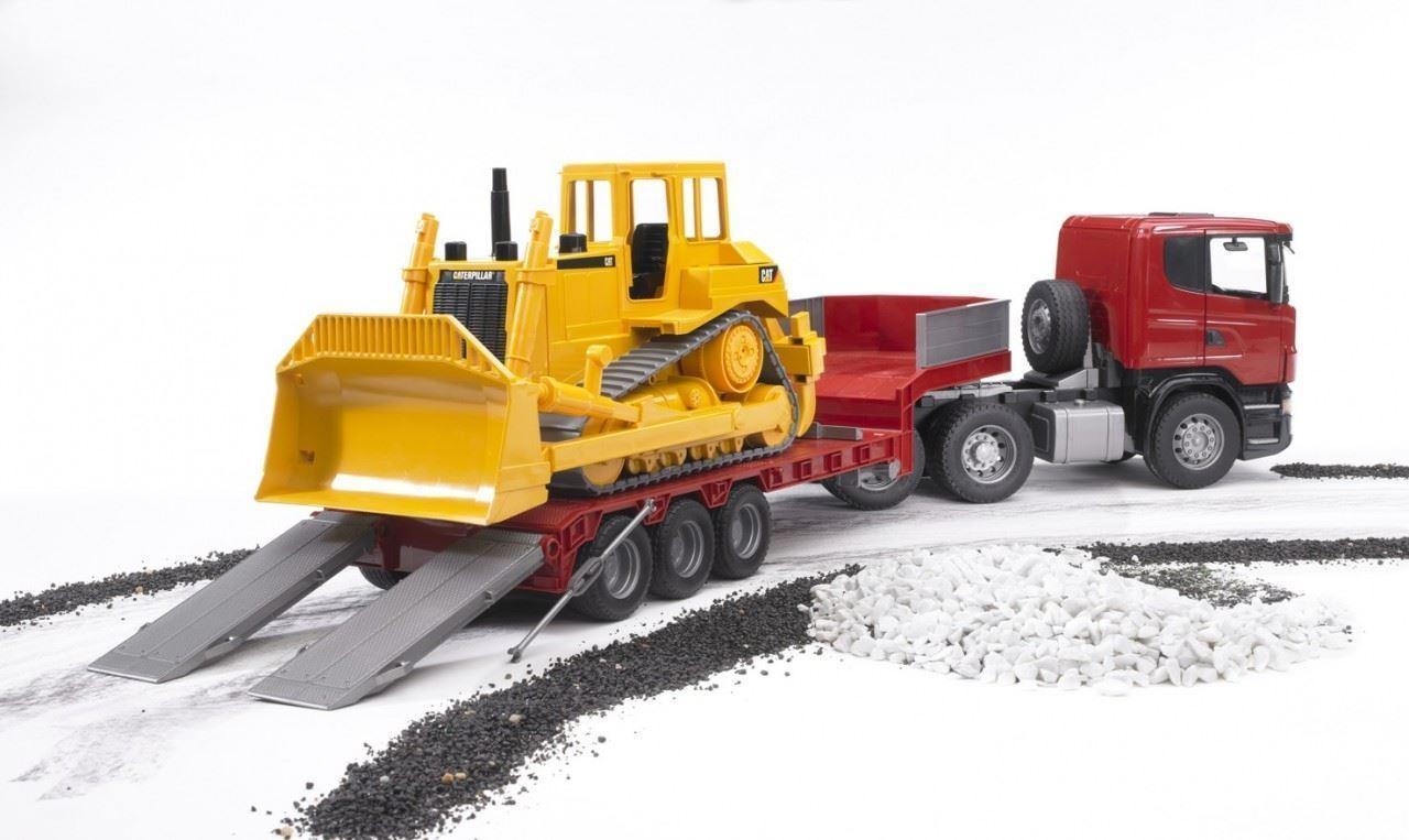 BRUDER 03555 Scania R-Series Low Loader Truck With Cat Bulldozer