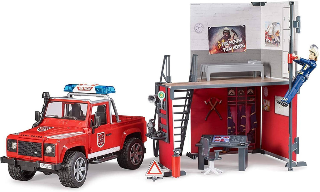 BRUDER 62701 Fire Station With Land Rover Defender - TOYBOX