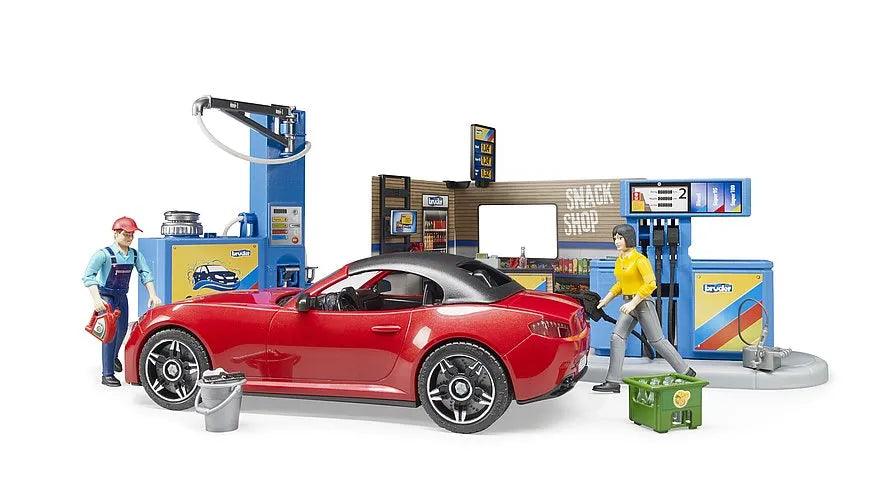 BRUDER Bworld Filling Station with Vehicle and Car Wash - TOYBOX Toy Shop