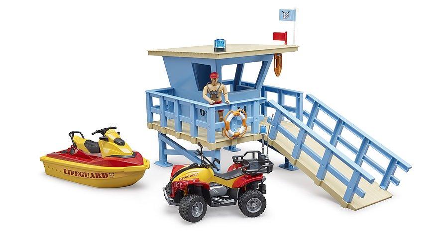 BRUDER Bworld Lifeguard Station With Quad Bike And Personal Watercraft - TOYBOX