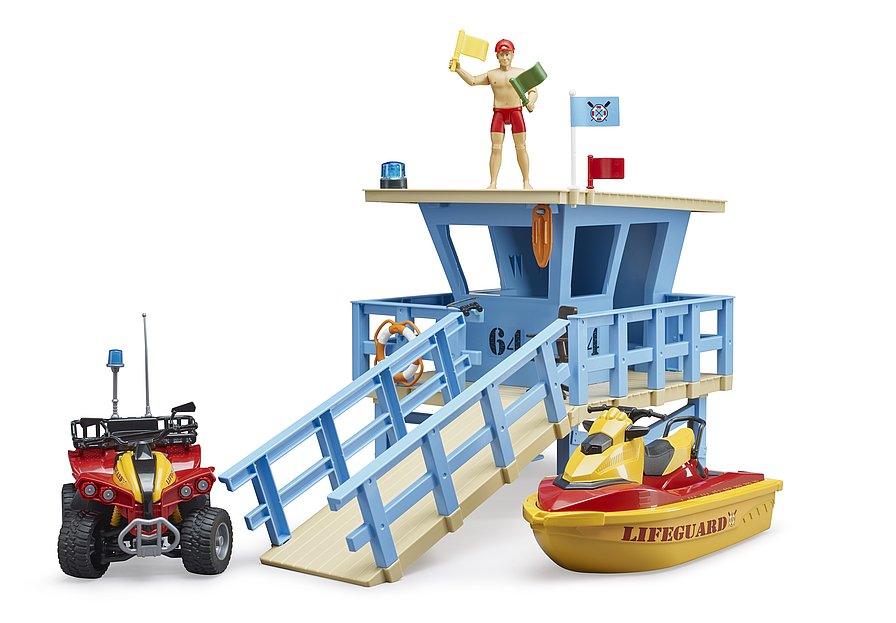 BRUDER Bworld Lifeguard Station With Quad Bike And Personal Watercraft - TOYBOX