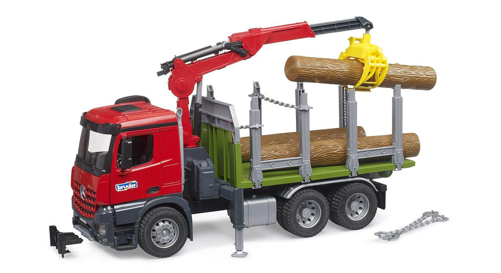 BRUDER MB Arocs Timber Truck with Loading Crane, Grab and 3 Trunks - TOYBOX