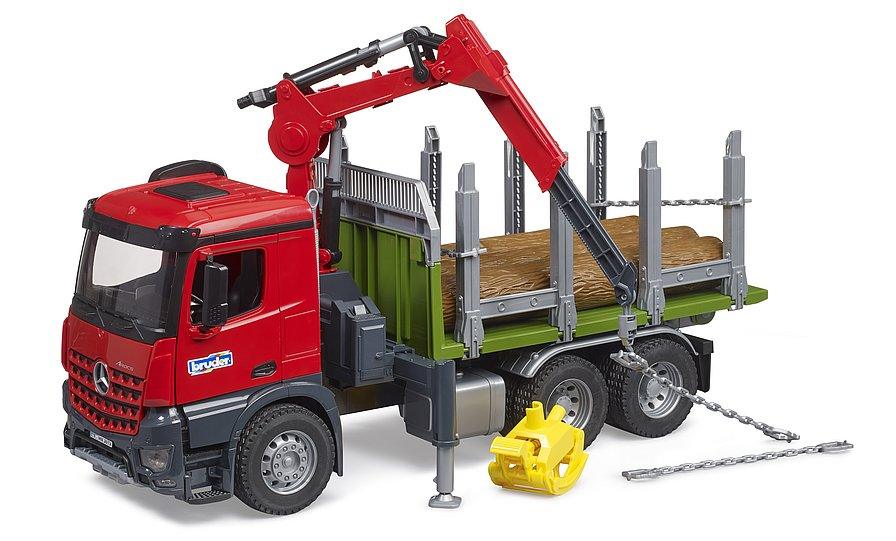 BRUDER MB Arocs Timber Truck with Loading Crane, Grab and 3 Trunks - TOYBOX
