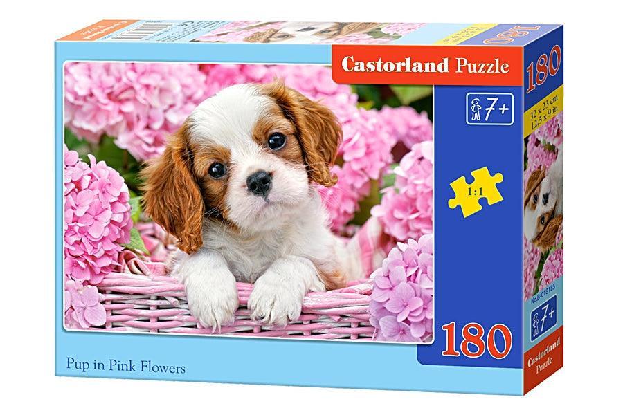 Castorland 180 Piece Jigsaw Puzzle - Pup in Pink Flowers - TOYBOX Toy Shop