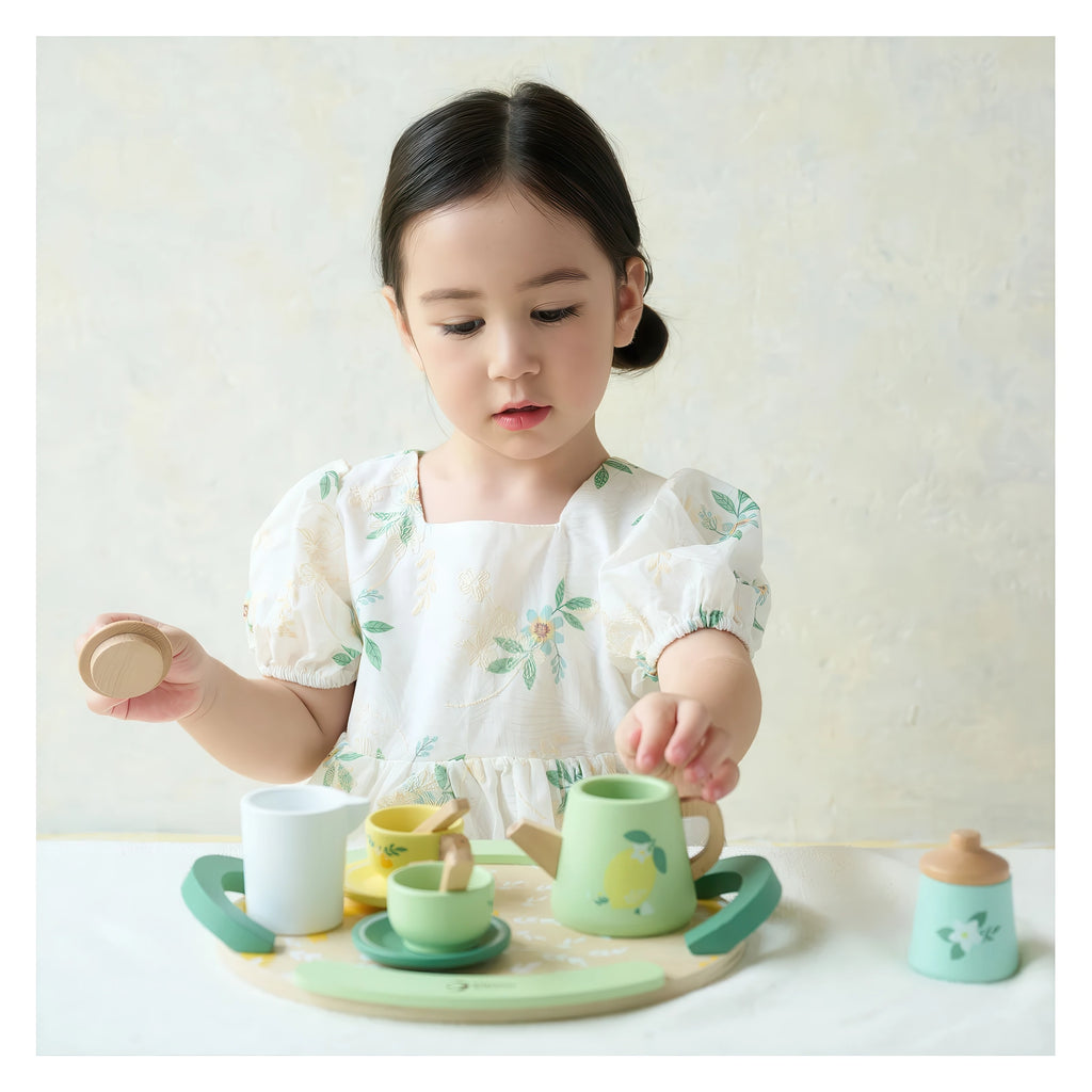 Classic World Wooden Vintage Tea Set with Serving