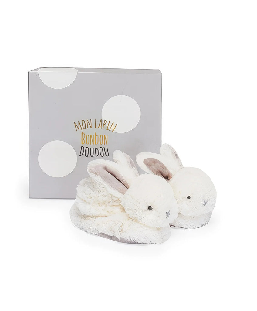 Doudou et Compagnie Birth Gift Box Taupe Rabbit Slippers with Rattle - TOYBOX Toy Shop