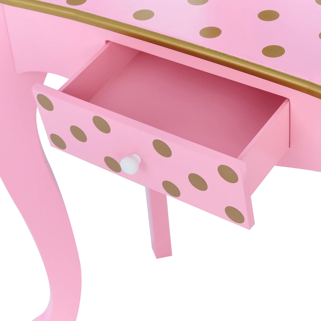 Teamson Fantasy Fields Kids Dressing Table & Stool, Vanity Set with LED Lights - Pink/Gold - TOYBOX Toy Shop