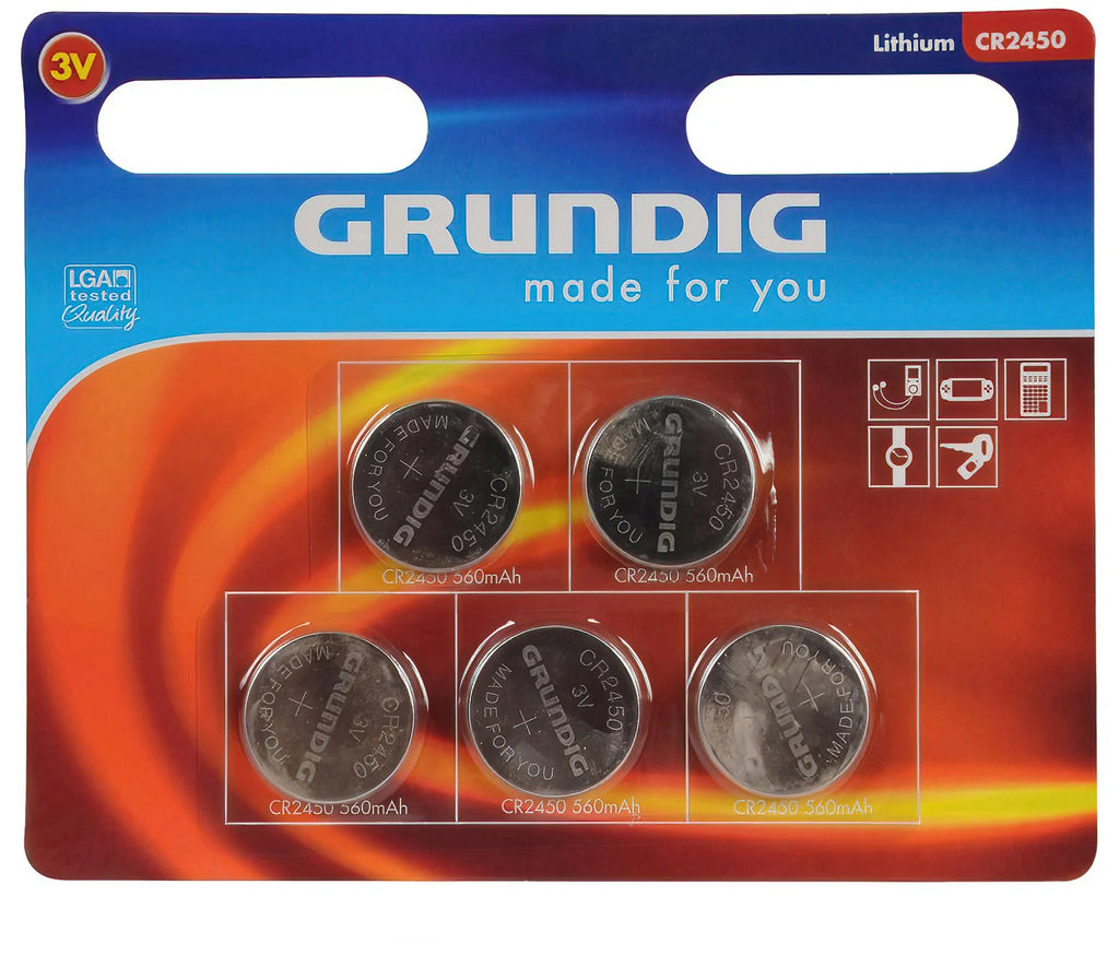 Grundig CR2450 Button Cell Lithium 3V 560mAh Batteries 5-Pack - TOYBOX Toy Shop