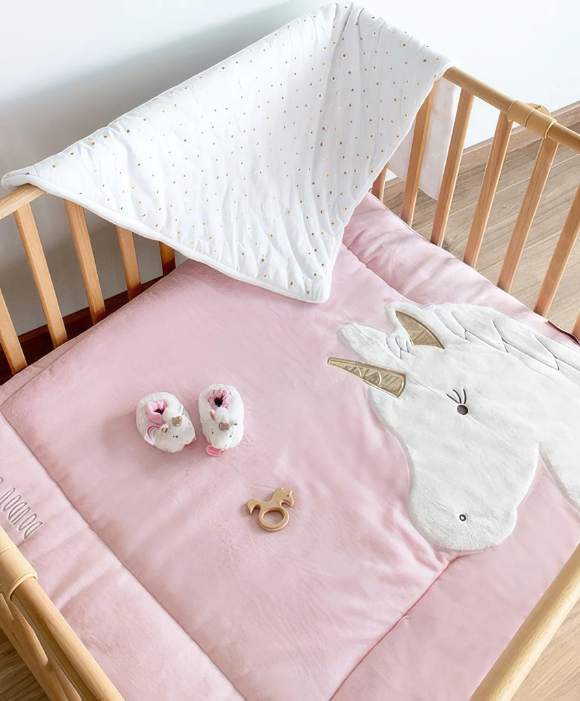 Doudou et Compagnie Bear Playpen Mat, Pink/Gold 100 x 100 cm - TOYBOX Toy Shop