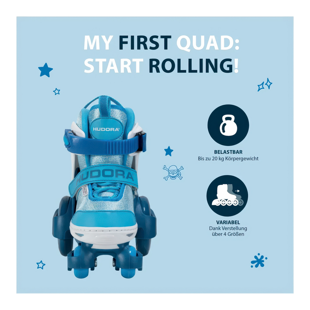 Hudora My First Quad Roller Skates, Cyan, Size 30-33