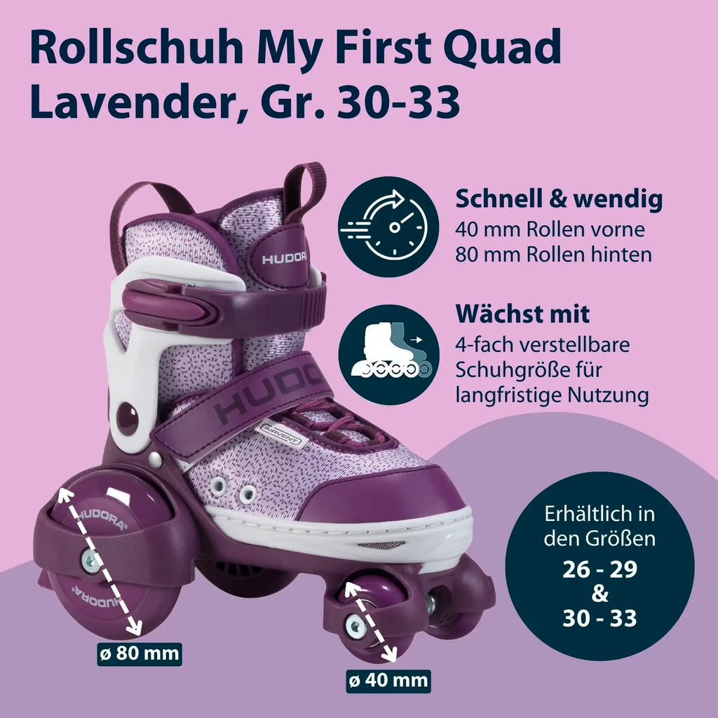 Hudora My First Quad Roller Skates, Lavender, Size 30-33