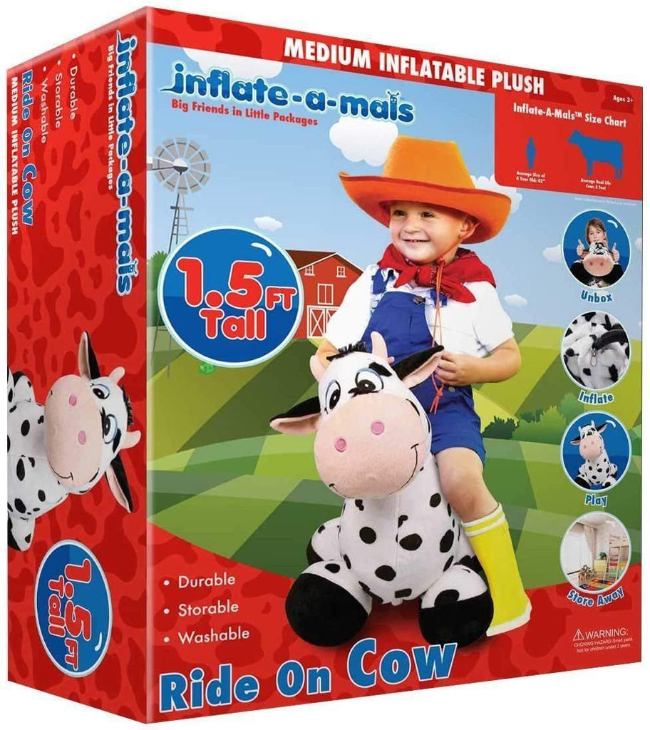 Inflate-A-Mals Inflatable 20" Ride-On Cow Black/White - TOYBOX Toy Shop