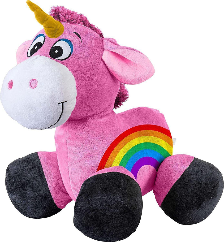 Inflate-A-Mals Soft and Cuddly Inflatable Ride On Unicorn, 20-Inch, Pink with Rainbow - TOYBOX