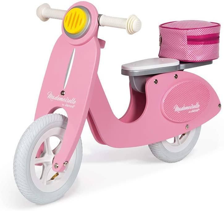 Janod - Mademoiselle Pink Wooden Retro Scooter Balance Bike - TOYBOX