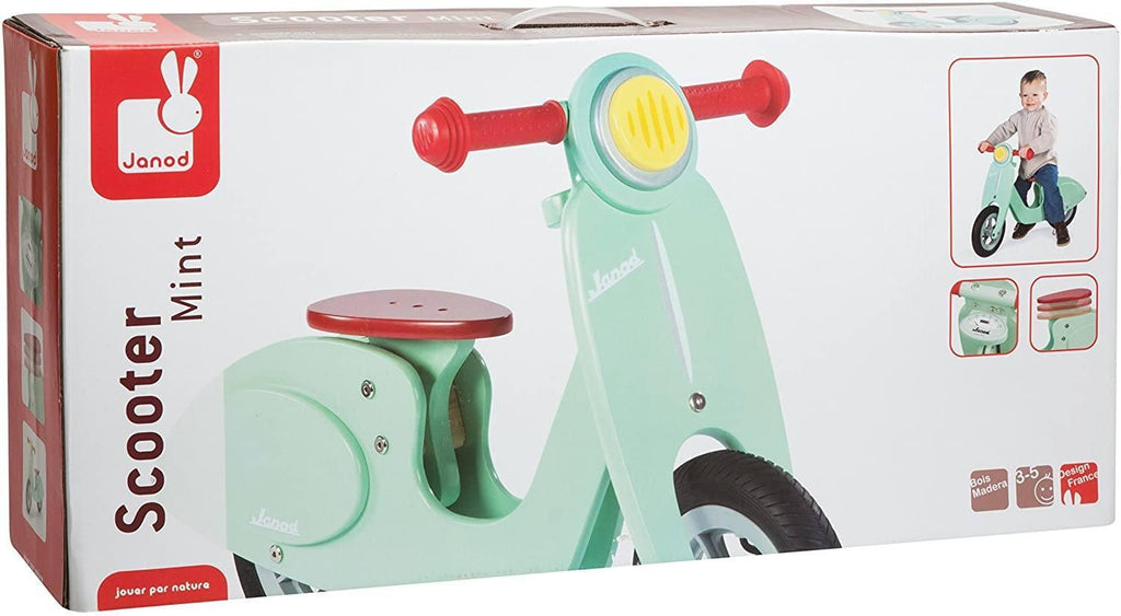 Janod Wooden Kids Scooter Mint - Balance Scooter with Vintage Retro Look - TOYBOX Toy Shop