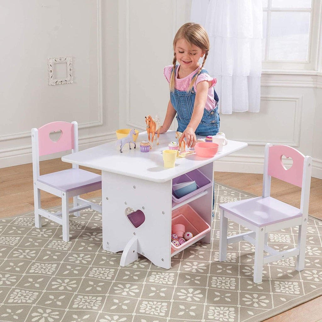 KidKraft 26913 Heart Wooden Table and 2 Chair Set with Storage Bins - TOYBOX Toy Shop