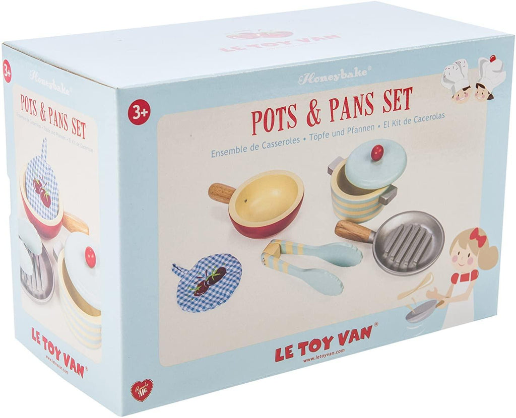 Le Toy Van Educational Wooden Honeybake Pots and Pans Cooking Set - TOYBOX Toy Shop