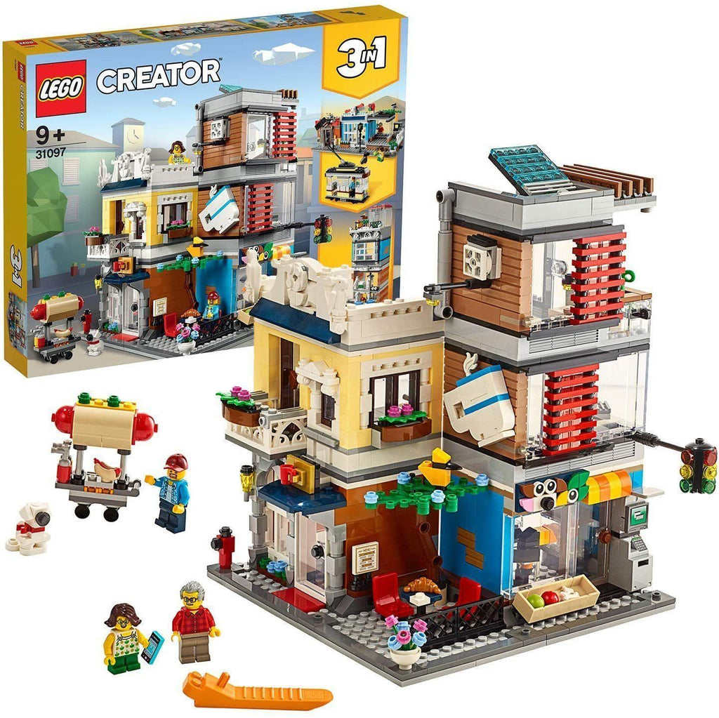 LEGO 31097 CREATOR 3-in-1 Townhouse Pet Shop and Cafe Building Toy Brickset with 3 Minifigures - TOYBOX