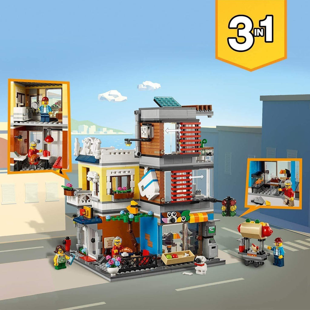 LEGO 31097 CREATOR 3-in-1 Townhouse Pet Shop and Cafe Building Toy Brickset with 3 Minifigures - TOYBOX