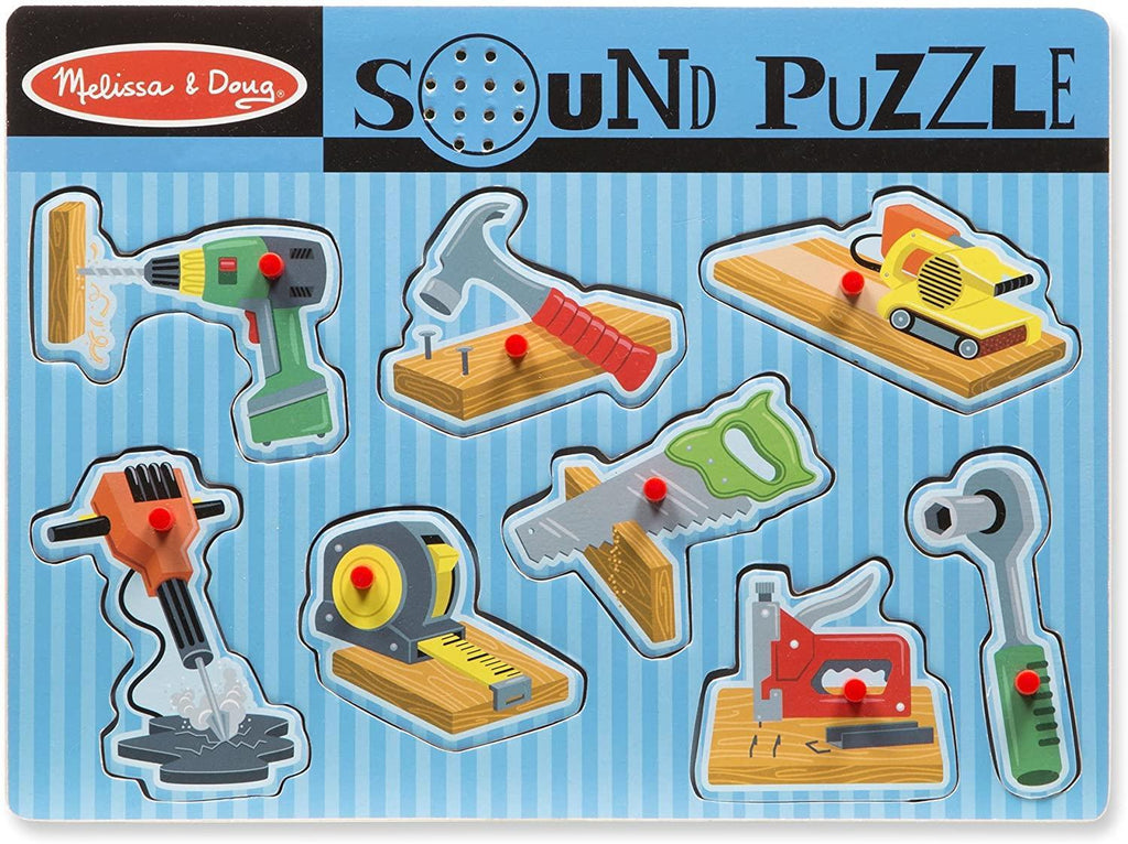 Melissa & Doug 10733 Construction Tools Sound Puzzle - Wooden Peg Puzzle (8pc) - TOYBOX Toy Shop