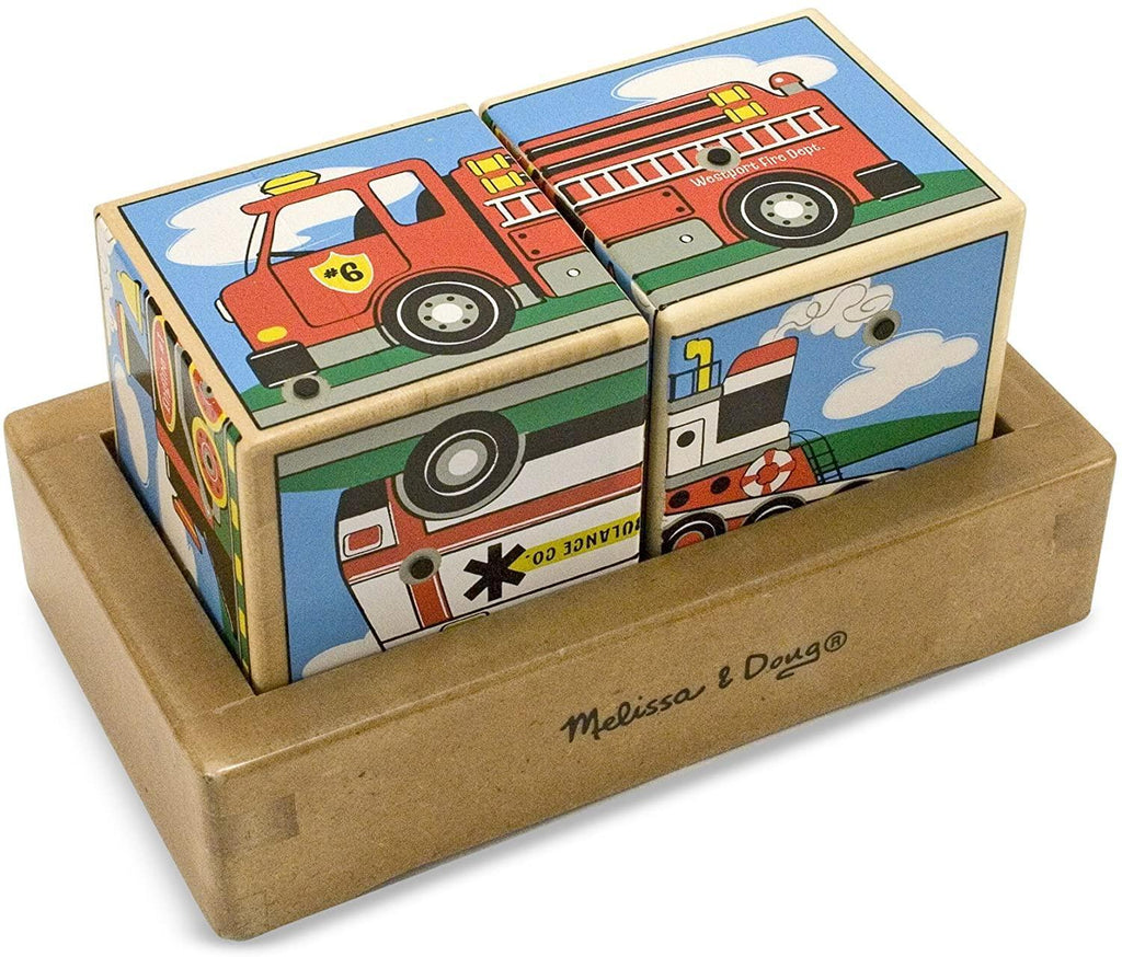 Melissa & Doug 11272 Vehicles Sound Blocks 6-in-1 Puzzle With Wooden Tray - TOYBOX Toy Shop