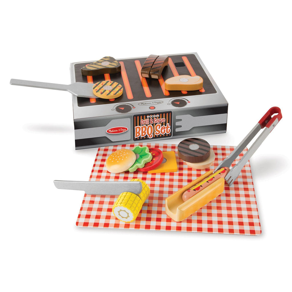 Melissa & Doug Grill and Serve BBQ Set with Wooden Play Food - TOYBOX