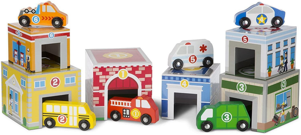 Melissa & Doug Nesting & Sorting Wooden Buildings & Vehicles - TOYBOX Toy Shop