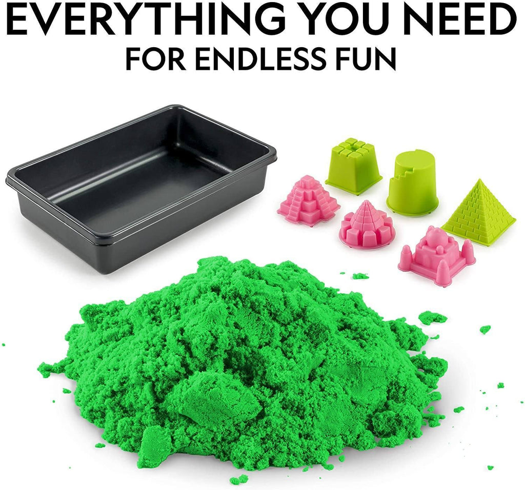 National Geographic Green Play Sand 900g with Castle Moulds and Tray, Green - TOYBOX Toy Shop
