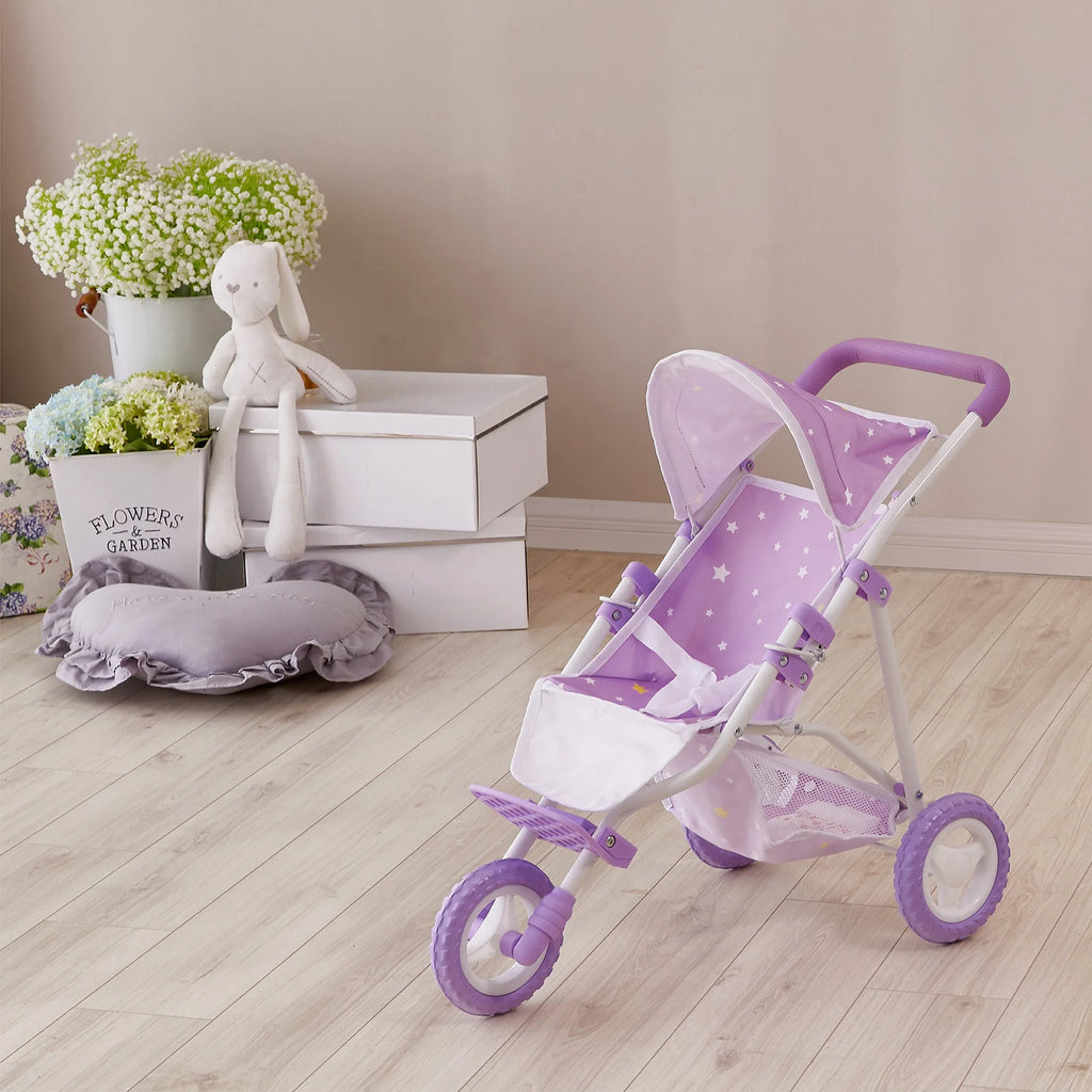 Olivia's Little World Doll Jogging-Style Pram with Canopy, Storage Underneath - TOYBOX Toy Shop