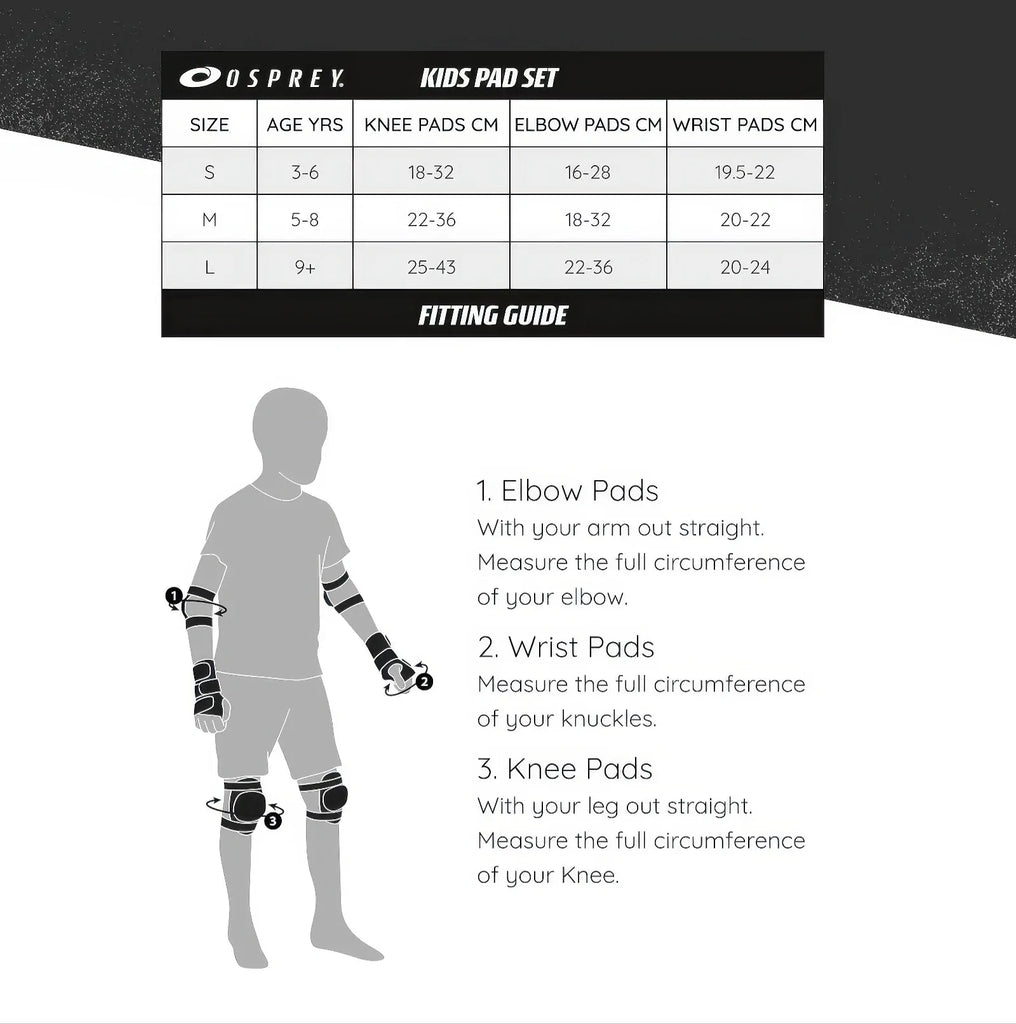 Osprey Kids' Skate BMX Pads - Knee, Elbow and Wrist Protective Set