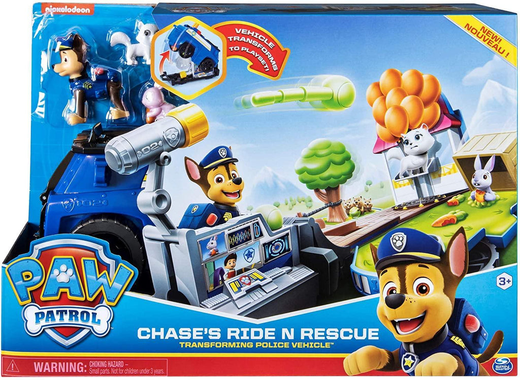 PAW Patrol 6053389 Chase’s Ride ‘n’ Rescue, Transforming 2-in-1 Playset and Police Cruiser - TOYBOX
