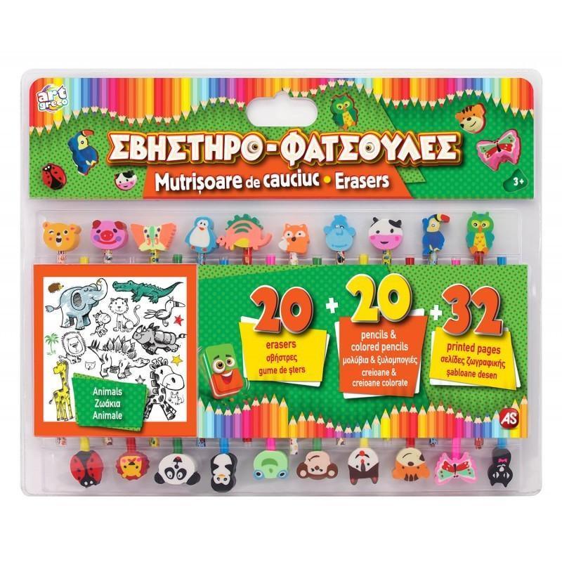 Pencils Erasers And Printed Pages Activity Set - Animals - TOYBOX Toy Shop
