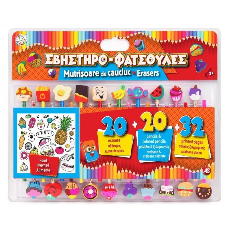 Pencils Erasers And Printed Pages Activity Set - Food - TOYBOX Toy Shop